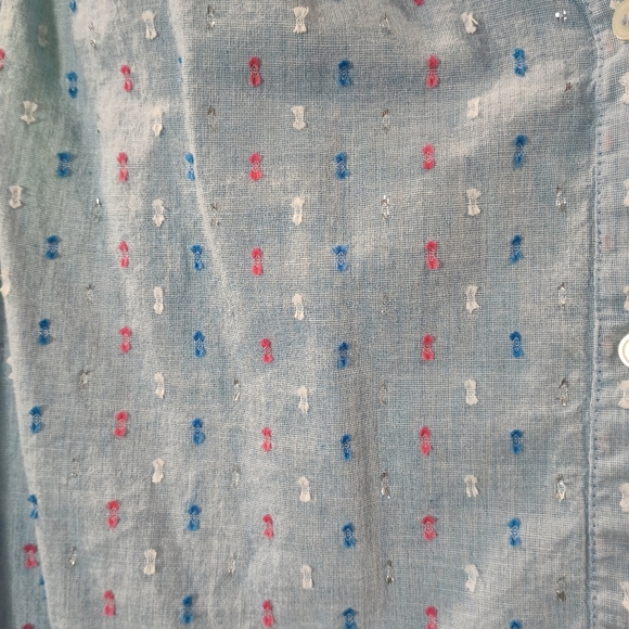 Loft Blue Pink and White Sleeveless Button Down Textured Top Size L - Picture 4 of 6